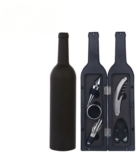 Weinöffner-set – Bestehend Aus Öffner, Ausgießer, Korken, Folienschneider Und Tropfschutzring – 32,5 X 7 X 7 Cm – Schwarz