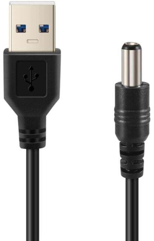 Akkuladegerät – 5v Dc Usb-stromkabel Mit 5,5 Mm/2,1 Mm Stecker, Schwarz, 75 Cm Lang.