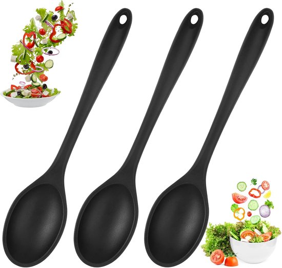 3-teilig – Löffel – Küchenlöffel – Salatlöffel – Silikon-servierlöffel – Zum Backen Und Mischen – 21,6 Cm – Schwarz