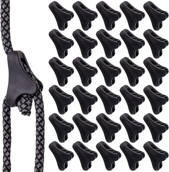 Set Mit 30 Zeltseilspannern, Seilverstellern, Geeignet Für Zelte Und Planen, Seilstoppern, Für 0,8 Cm Paracord – Schwarz