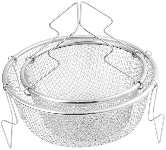 Set Aus 2 Lebensmittelechten Edelstahl-frittierkörben Mit Feinem Netzgewebe, Haushaltsüblichem Griff Und Stauraum