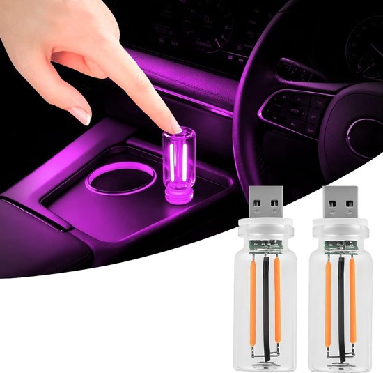 2 Stück Retro-autoinnenraumbeleuchtung, Usb-led-stimmungslicht Für Auto, Schlafzimmer, Flur (lila)