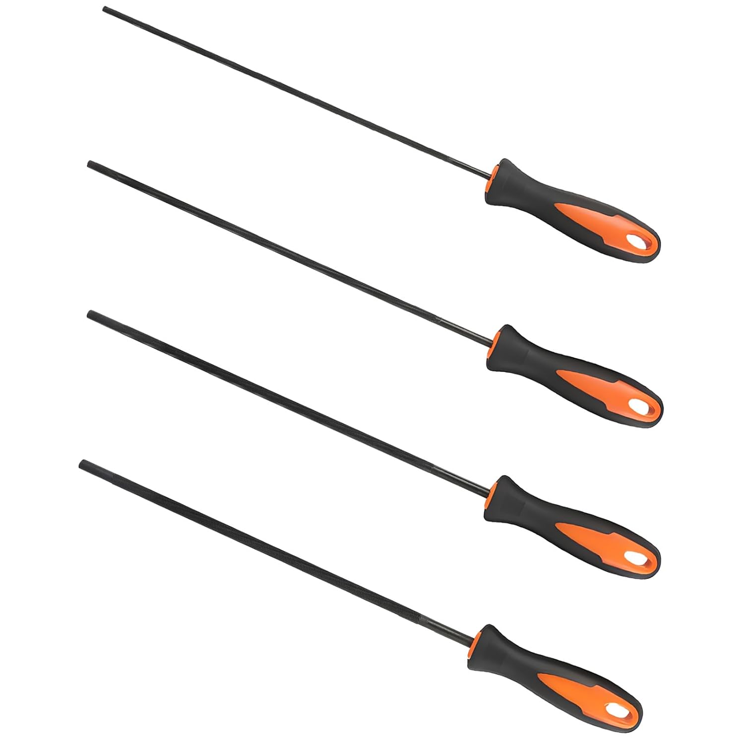 4-teiliges Kettensägenfeilen-set Mit Ergonomischem Griff, 3,2 Mm, 4 Mm, 4,8 Mm, 5,2 Mm, Metallfeile, Hergestellt Aus Hochfestem Kohlenstoffstahl Für Präzises Schärfen, Geeignet Für Heimwerkerprojekte