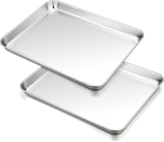 Backblech 2-teiliges Set Edelstahl Rechteckig Zum Backen Kochen Und Servieren 26 5 X 20 5 X 2 5 Cm Hygienisch Und Leicht Zu Reinigen 26,5 20,5