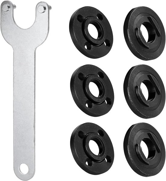 7-teiliger 125-mm-winkelschleiferschlüssel, Flexibler, Arretierbarer Flanschschlüssel, Geeignet Für Winkelschleifer, Inklusive 6 Metallflanschmuttern, Zubehör Passend Für