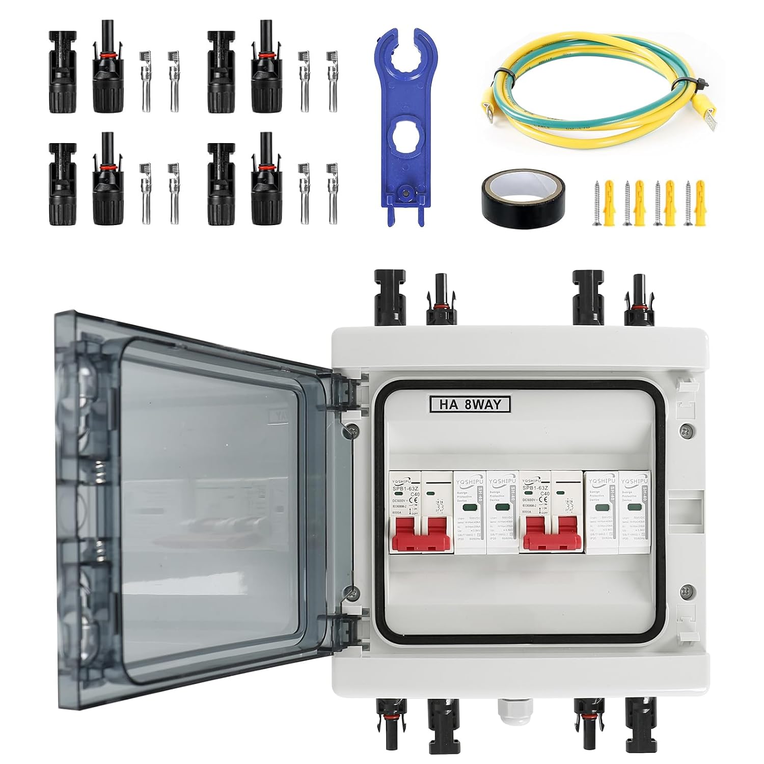 Dc-pv-solar-kopplungsbox, 40 A/500 V Überspannungsschutz (2 Eingänge, 2 Ausgänge) Wasserdichter Solar-leistungsschalter Ip65 Für Solarmodule