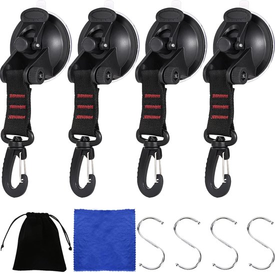 Saugnäpfe Mit Haken - 4 Stück - Superstarke Saugkraft - Maximale Tragfähigkeit 10 Kg - Geeignet Für Camping, Wohnmobile, Zelte, Autos, Markisen