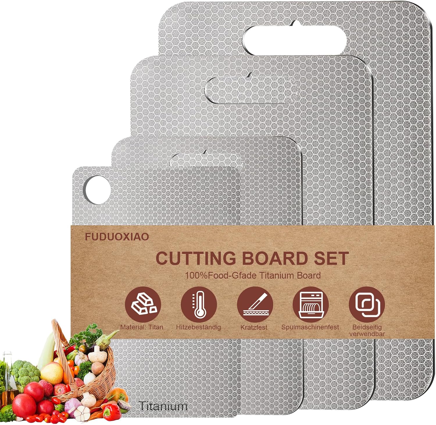 Set Mit 4 Titan-schneidebrettern, Kratzfest, Doppelseitig, Lebensmittelecht, Edelstahl-schneidebretter, Schneidebretter Für