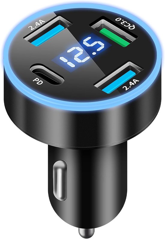 4-port-usb-c-autoladegerät Mit Schnellladefunktion 50 W Qc3 0 Pd Usb-autoladegerät-adapter Schnellladefunktion Mit Led-voltmeter Geeignet Für Und