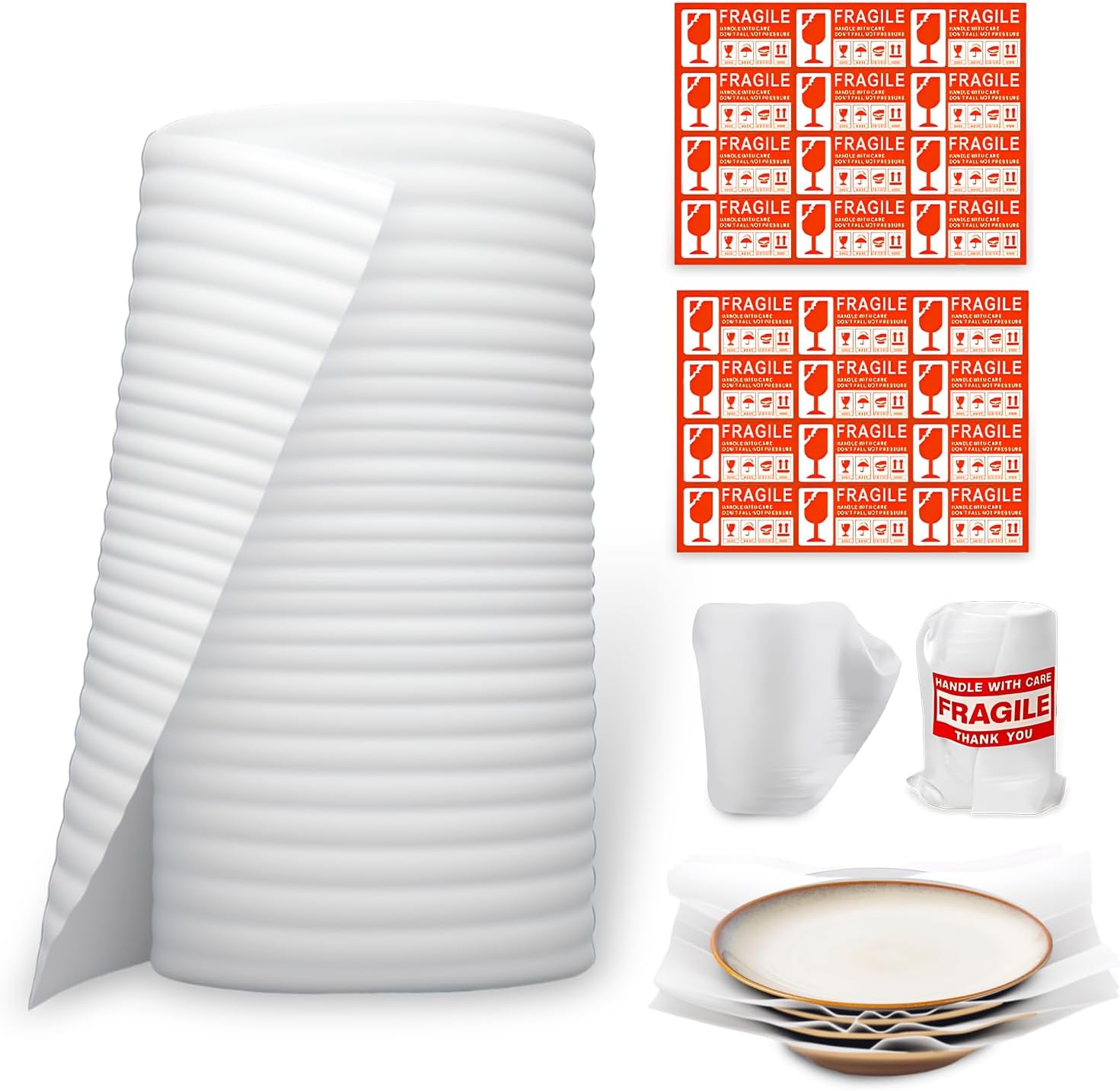 Umzugsschaumstoffplatten, Luftpolsterfolie, Umzugskartonplatten, Schaumstofffolie, Luftpolsterfolie Mit Etiketten Für Geschirr, Teller, Gläser, Verpackung (30 Cm X 10 M / Rolle)