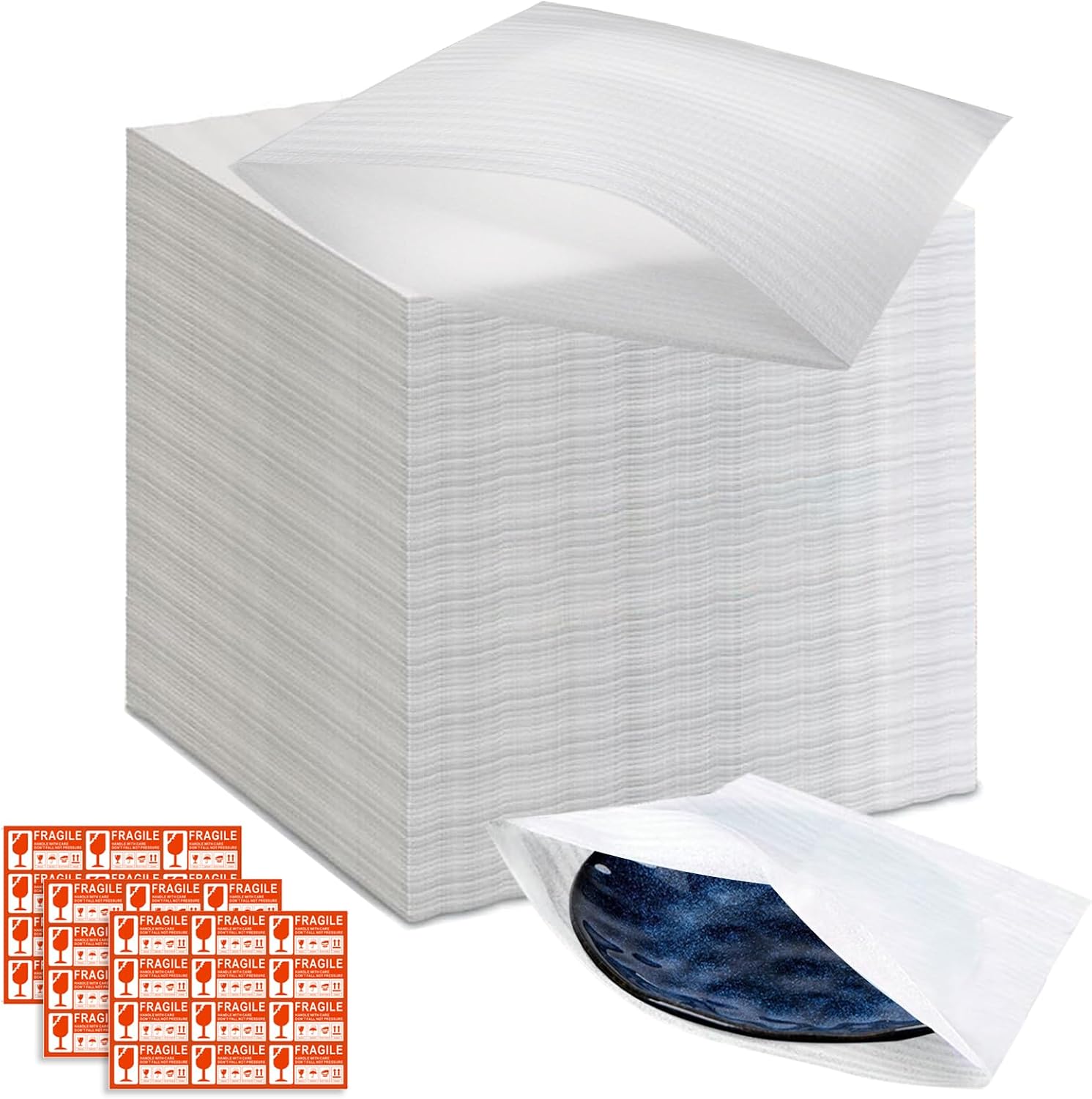 100 Stück Umzugsschaumstoffplatten, Luftpolsterfolie, 20 X 20 Cm, Mit Etiketten Für Geschirr, Teller Und Gläser