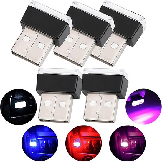 Led-ambientebeleuchtung Fürs Auto, 5-teiliges Usb-beleuchtungsset, Stimmungslicht-set, Autoinnenausstattung (5 Farben, Rot/blau/rosa/weiß/eisblau)