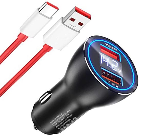 80-w-supervooc-usb-autoladegerät Mit Zwei Usb-anschlüssen Und Typ-c-kabel
