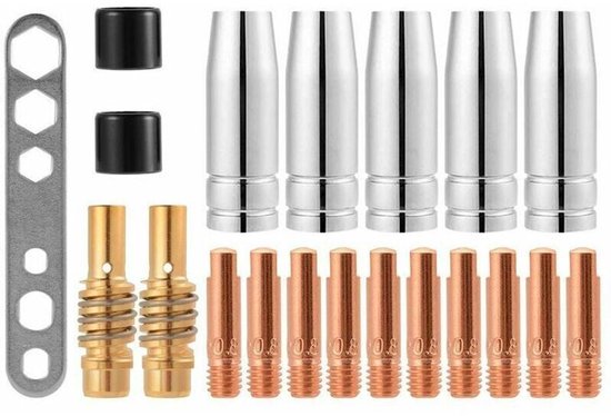 20 Stück 15ak Mig/mag-schweißdüsen-kontaktspitzen-gasanschlusshalter-set M6 0,8x25 Mm