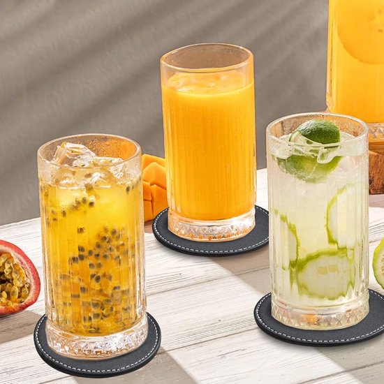 Set Mit 8 Schwarzen Untersetzern Aus Pu-leder Für Gläser Und Tassen