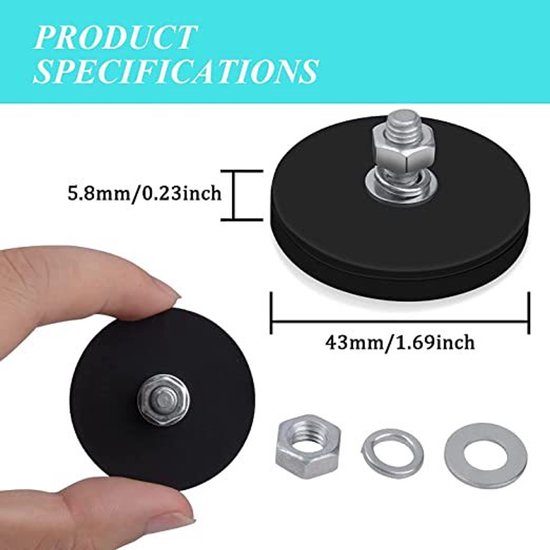Magnethalter, Magnetscheibe, Beschichtete Magnetscheibe, Abgedeckte Magnete, 2er-set, Für Außenschilder, Arbeitsleuchten, Werkzeuge, M6-flachgewinde