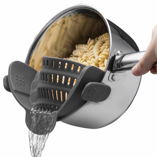 Silikonsieb – Küchenset – Abtropfgestell – Nudelsieb – Lebensmittelechtes Silikon – Grau