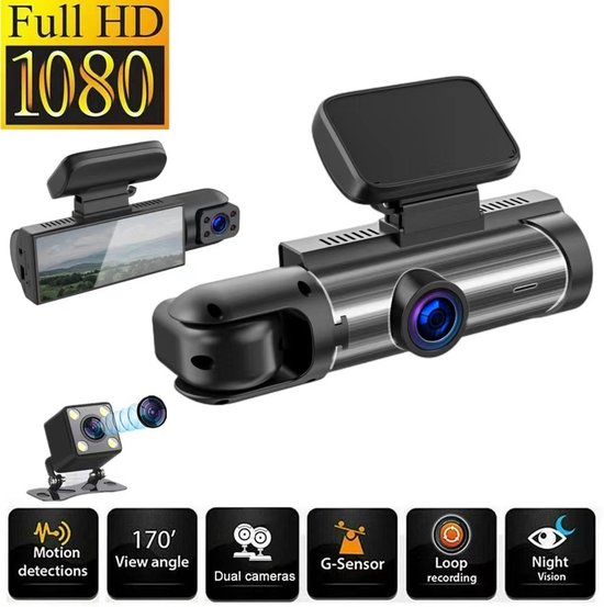 Autokamera – Dashcam – Verkehrssicherheit – Duale Aufnahme – 170 Grad – Schwarz