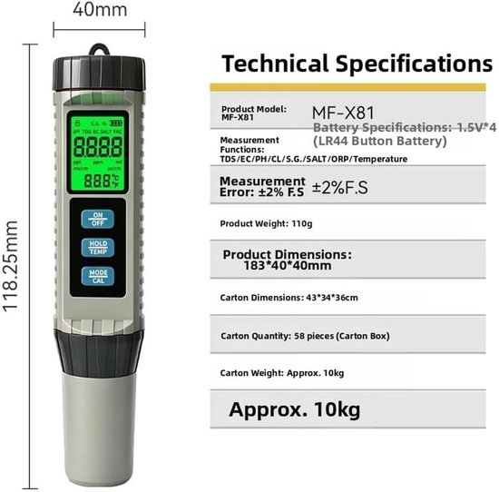Digitales Wasserqualitätsmessgerät, Ph-, Orp- Und Salzgehaltsanalysator Mit Lcd-hintergrundbeleuchtung Für Trinkwasser, Aquarien Und Hydrokultur