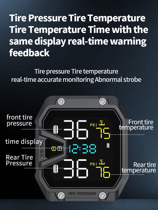 Tmps Motorrad-reifendrucksensor, Wasserdichtes Lcd-farbdisplay, Echtzeit-reifendrucküberwachungssystem