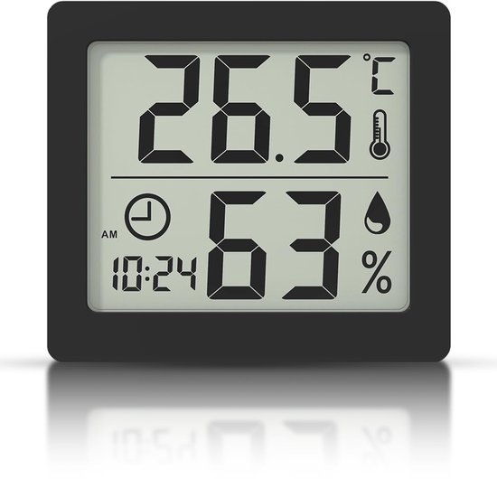 Hygrometer, Innenthermometer, 3,1-zoll-lcd-bildschirm, Raumtemperatur- Und Luftfeuchtigkeitsanzeige, Thermo-hygrometer Mit Uhr (schwarz)