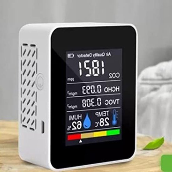 Tragbarer Innenraumluftqualitätsmonitor – 5-in-1-messgerät Für Co2, Hcho, Tvoc, Temperatur Und Luftfeuchtigkeit Für Zuhause, Growzelt Und Weinkeller