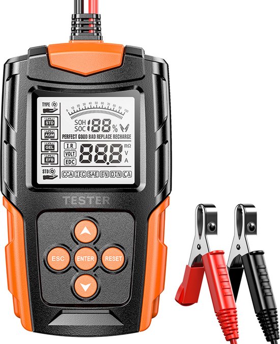 Batterietester 12v/24v – Professionelles Batterietest- Und Diagnosegerät – Für Auto, Motorrad Und Lkw – 99,5 % Genauigkeit – Lcd-anzeige – Orange