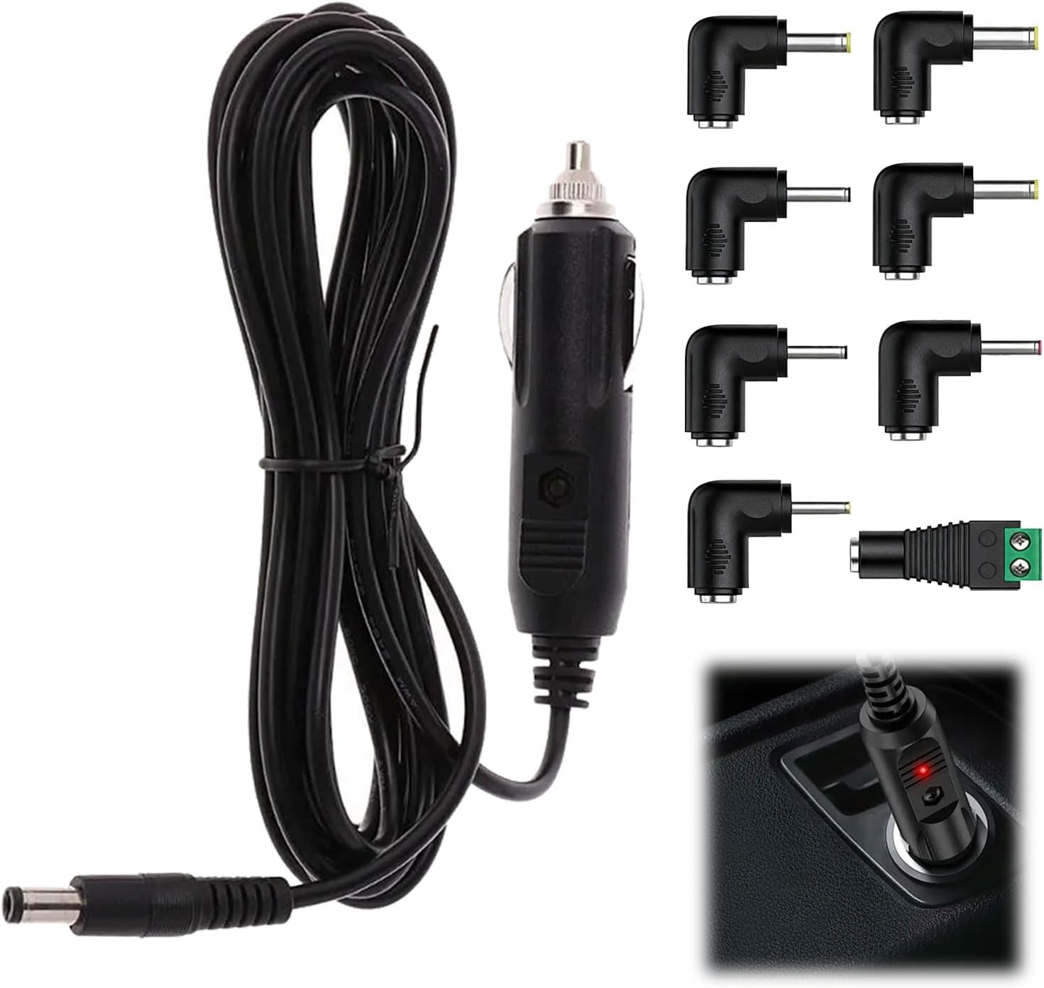Universelles 12v 2a Kfz-ladegerät – Gleichstromkabel Mit 5,5x2,1mm Stecker Für Dvd-player, Gps-geräte, Lautsprecher, Beschriftungsgeräte, Milchpumpen, Kameras Und Led-streifen – 24w Mit 8 Adaptern