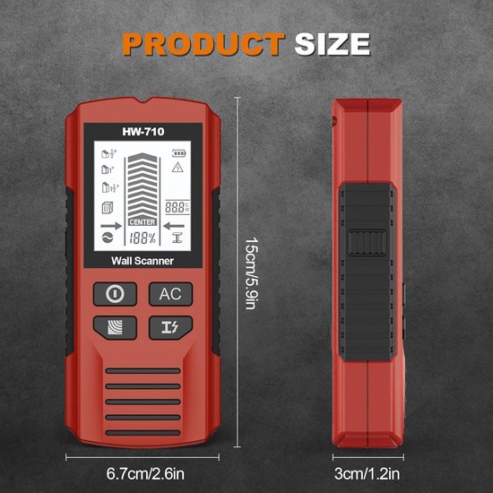Metalldetektorstab Wandscanner Sicheres Bohren Hochempfindlicher Sensor 17,4 X 7,6 Cm Rot