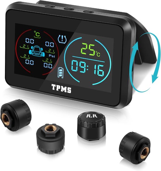 Allecto Plus – Reifendruckkontrollsystem (tpms) Mit Solar- Und Usb-ladefunktion Für Wohnmobile, Lkw Und Suvs – Anzeige Von Uhrzeit Und Temperatur