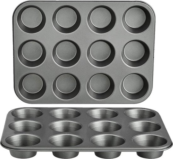 Rundes Backblech Für Muffins, Antihaftbeschichtet, Aus Kohlenstoffstahl, 2er-set – Grau – 35 X 27 X 3 Cm