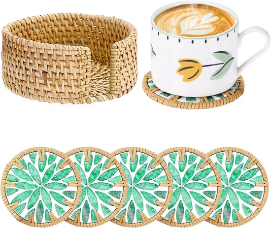 Rattan-untersetzer Mit Halter Handgefertigte Bambus-untersetzer Untersetzer Für Gläser Rundes Design Rattan-topfuntersetzer Boh Me Und Dekorativ 10 Cm