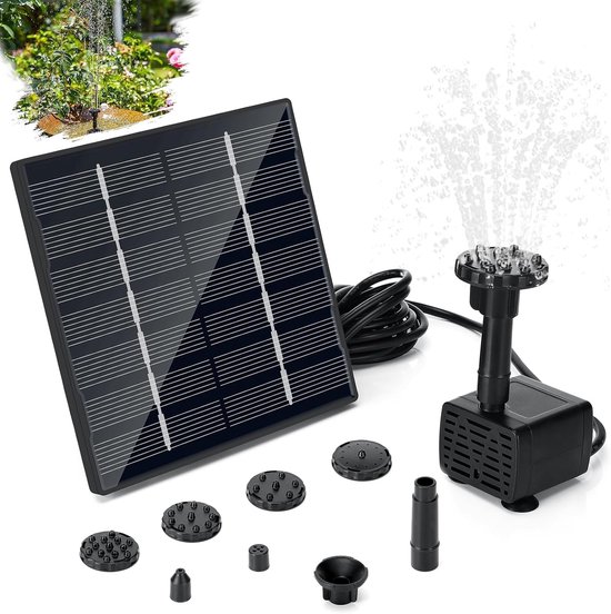 Solarpumpe – Springbrunnenpumpe – Gartendekoration – Inklusive Sprinkler – 3 Meter Schläuche – Schwarz