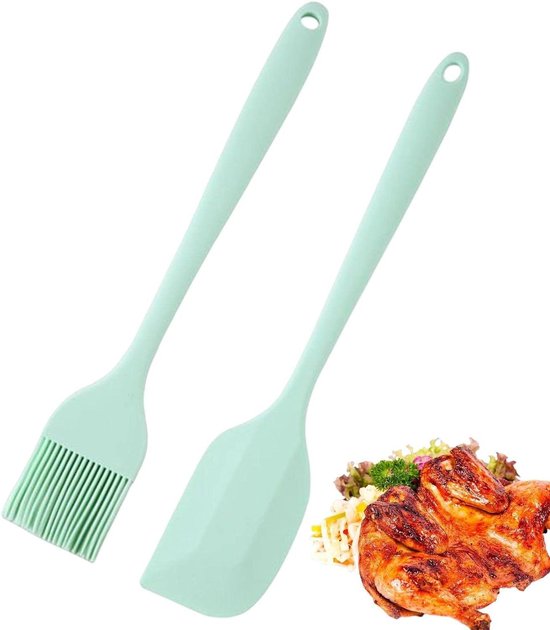 Kochpinsel Mit Schaber – Wiederverwendbarer Backpinsel – Verteilt Öl – Hitzebeständiges Silikon – 21 Cm Lang – Grün