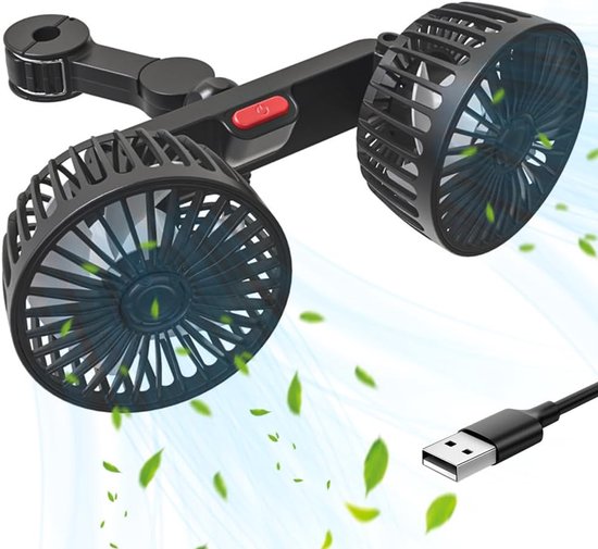 Autolüfter Usb-lüfter 5 V 2 A Mit 3 Geschwindigkeitsstufen Für Rücksitze Passagiere 360 Grad Drehbar Lüfter Mit Zwei Köpfen Für Fahrzeuge Wie Und