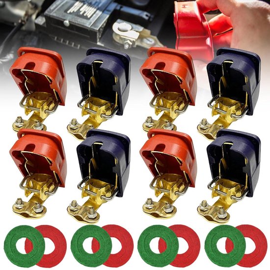 Autobatterieklemmen 12 V – 4er-set – Schnellklemmen – Polklemmen – Batterieklemmen – Motorrad, Lkw – Plus/minus