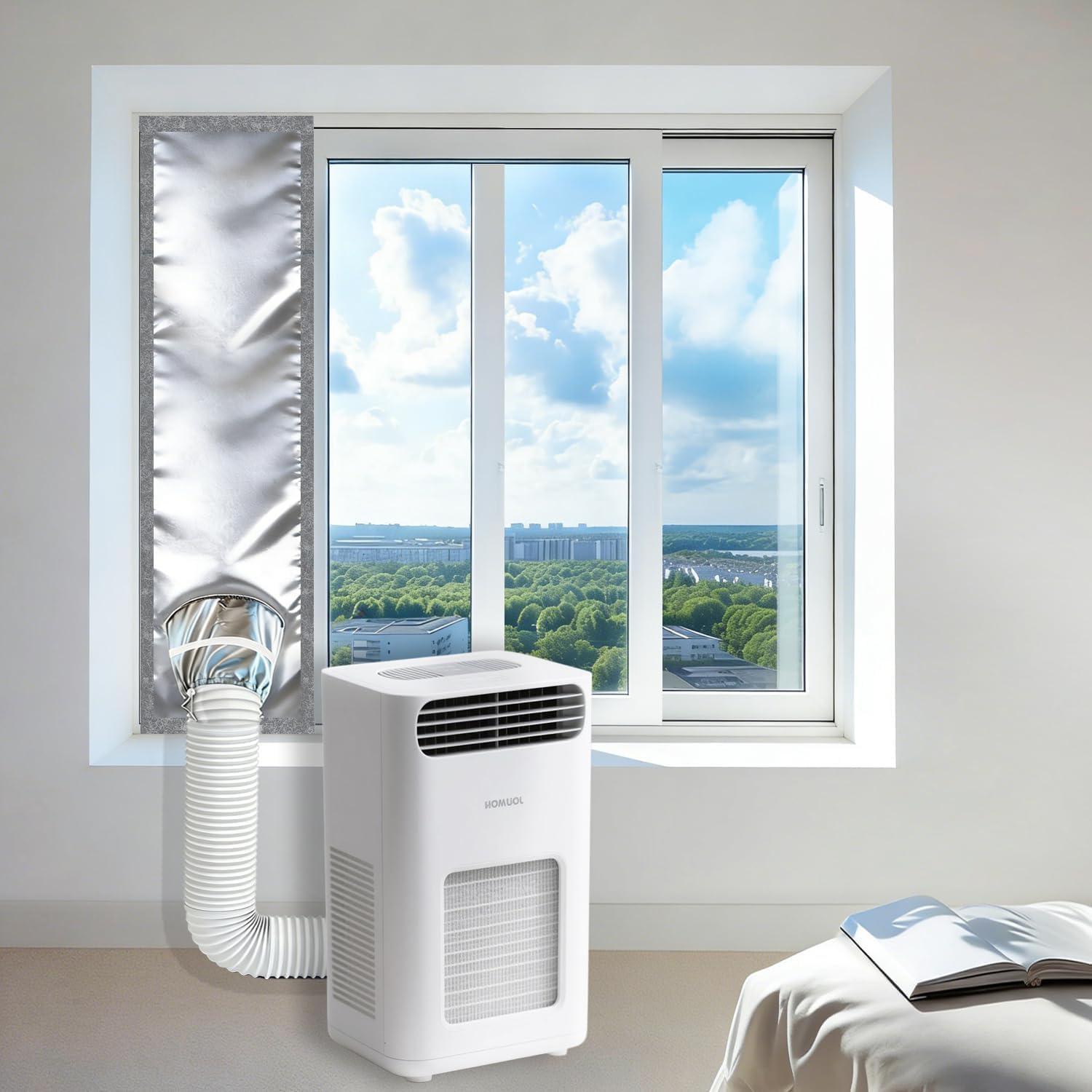 180 Cm Fensterdichtungsset Für Mobile Klimaanlagen, Silberfarben, 100 % Blickdichtes Oxford-gewebe, Uv-beständig Und Wasserdicht, Verhindert Heißluftrückstau, Höhenverstellbare Fensterdichtung Für Hor