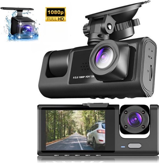 Dashcam Mit Drei Objektiven, Dualer Front- Und Rückkameraaufzeichnung, 1080p Full Hd (mit 256 Gb Speicherkarte)