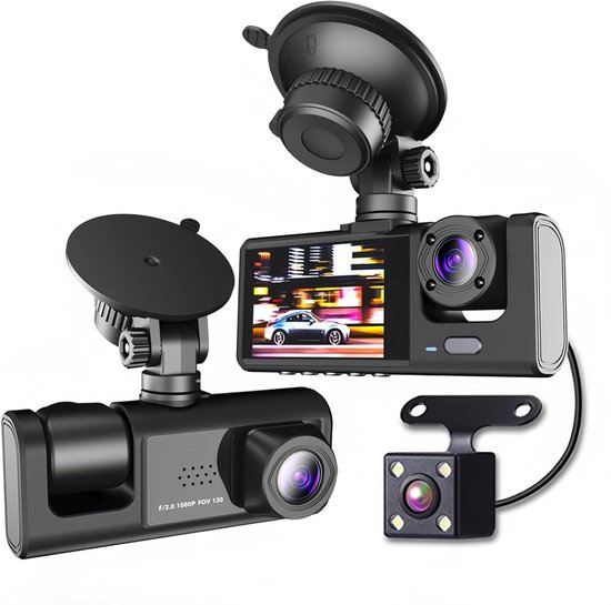 1080p-hd-dashcam, Drei-wege-kamera, Weitwinkelobjektiv, Innen- Und Außenaufnahmen Mit Bild-in-bild-funktion, Einfache Installation