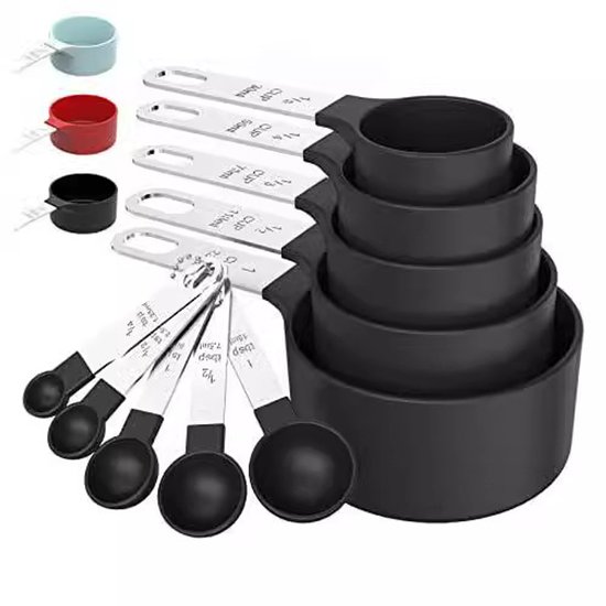 Set Aus Messbechern Und Löffeln Stapelbare Becher Und Löffel Ineinandergreifende Messbecher Mit Edelstahlgriffen Küchenhelfer Zum Kochen Und Schwarz