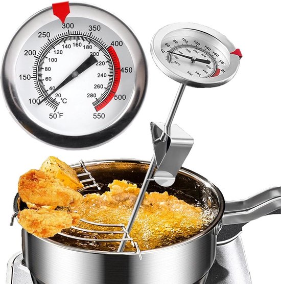Friteusenthermometer Aus Edelstahl Mit Praktischen Klemmen Analoges Fleischthermometer Küchenthermometer Grillthermometer Ofenthermometer 0-290 C