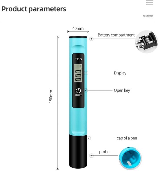 Handliches Tds-messgerät Ein Hochpräzises Wasserqualitätsmessgerät Mit Lcd-bildschirm Ein-knopf-tds-testsonde Geeignet Für Leitungswasser Und Blau