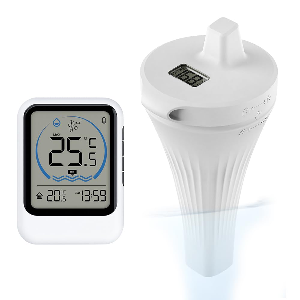Schwimmbadthermometer, Kabelloses, Schwimmendes Funk-schwimmbadthermometer Mit Monitor, Ip68 Wasserdicht – Für Badewannen, Aquarien, Schwimmbäder Und Teiche