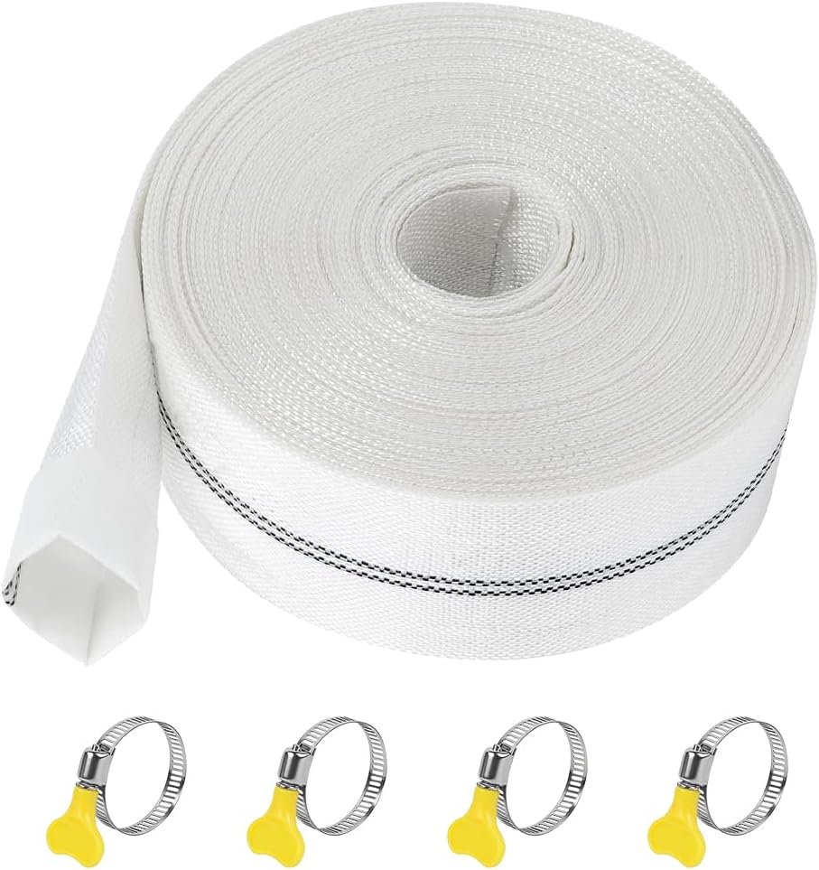 20 M Langer, 1 1/4" Flacher 32 Mm Auslassschlauch, Flexibler Gewebeflachschlauch Mit 4 Klemmen, Auslassschlauch Für Tauchpumpen, Schmutzwasserpumpen, Teiche, Gärten, Bewässerung, Industriepumpen Usw.