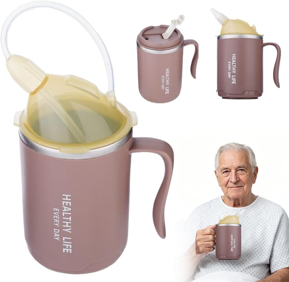 3-in-1-auslaufsicherer Becher Für Senioren, 400 Ml, Auslaufsicherer Becher Mit Trinkverschluss Für Senioren, Sturzsicherer Becher Für Senioren, Schwangere Und Patienten