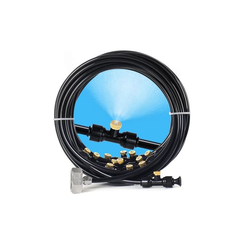 Terrassen-befeuchtungssystem, 30 M Nebelschlauch + 28 Nebeldüsen + 1,9 Cm Messingadapter, System