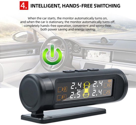 Reifendruckkontrollsystem (tpms) Mit Austauschbarer Batterie, Drahtlosem, Intelligentem System, Sicherheitsalarm Und Lcd-anzeige.
