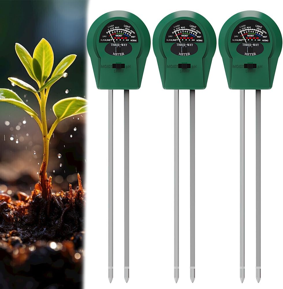 3-in-1 Bodentester, Pflanzenfeuchtigkeitstester, 3-in-1 Bodentest-set Für Ph-wert, Feuchtigkeit Und Licht, Keine Batterien Erforderlich, Bodenfeuchtigkeitsmesser Für Garten, Innen- Und Außenbereich (3