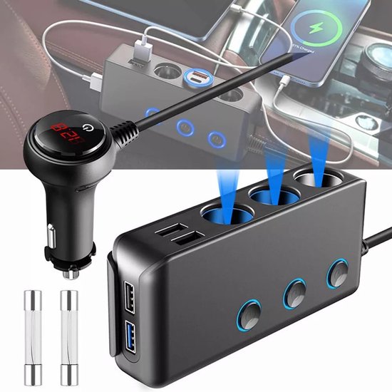 Zigarettenanzünder-adapter Fürs Auto 12v 24v Kfz-adapterbuchse Mit 3 Anschlüssen Und 4 Usb-anschlüssen Schnellladefunktion Universell Einsetzbar