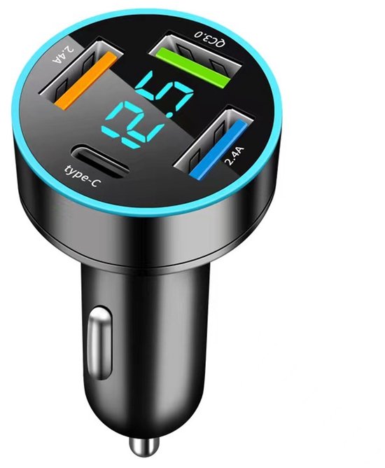 Usb-zigarettenanzünderstecker 4-port-66-w-kfz-ladegerät Schnelllade-kfz-ladegerät Mit Led-voltmeter Usb-c-zigarettenanzünderstecker Geeignet Für